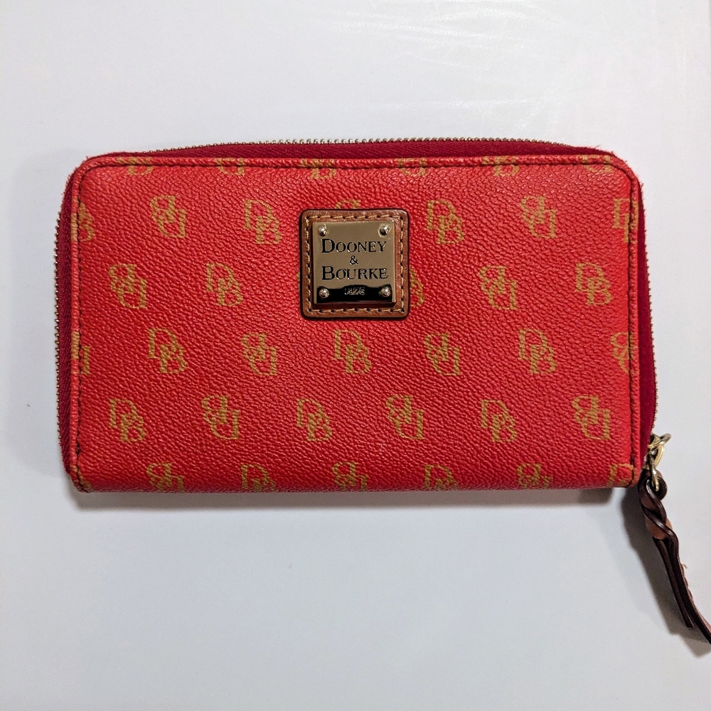 Dooney & Bourke Red Monogram Coated Canvas Zip Around Wallet